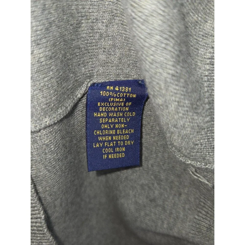 Polo Ralph Lauren Mens Large Pima Cotton V Neck Sweater Gray Green Pony